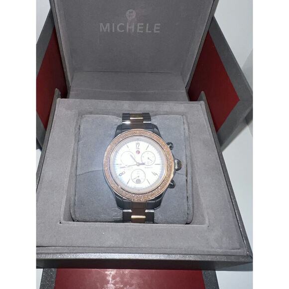 Michele Two-Tone Diamond Deco Chronograph Watch with Original Box - Picture 4 of 5